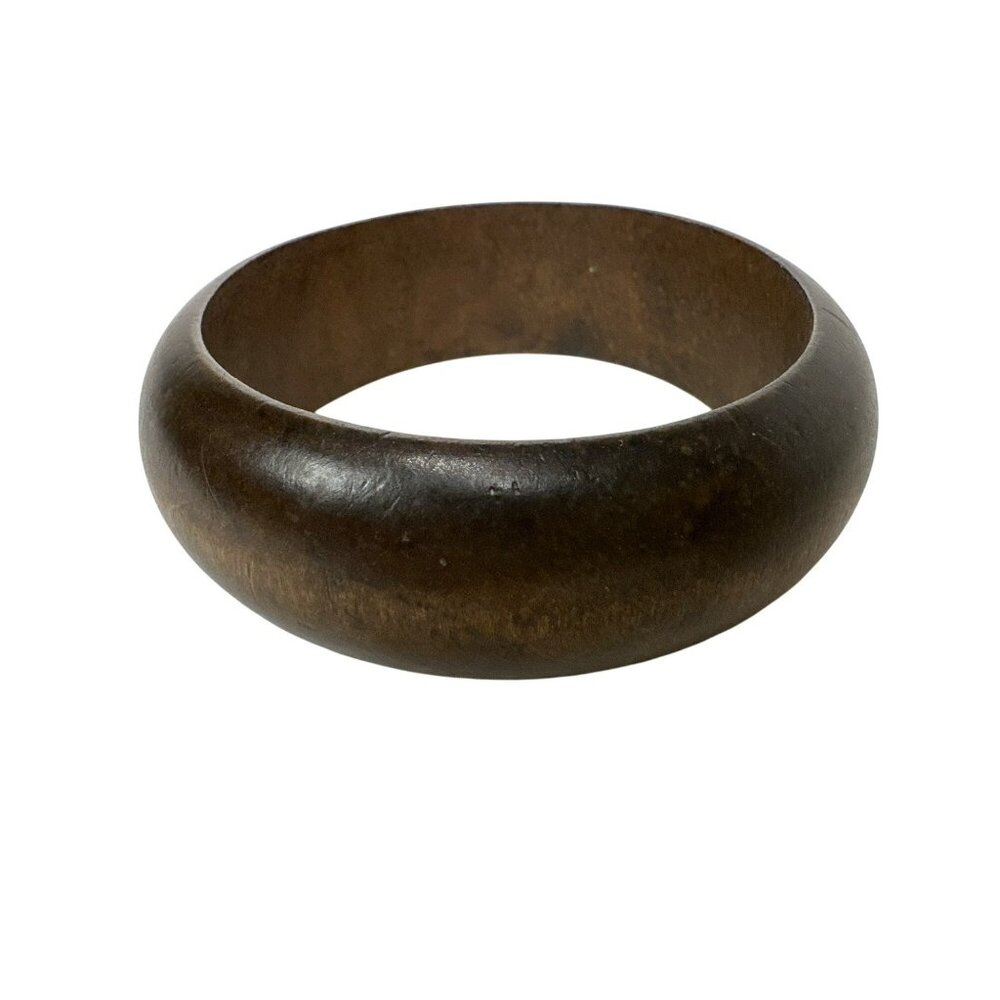 Vintage Wooden Bangle Bracelet Brown Finish Handmade Rustic Accessory